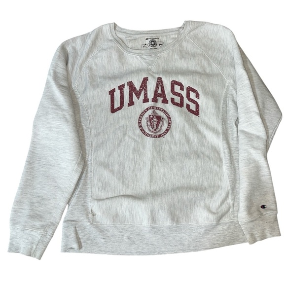 Champion UMASS Reverse Weave‎ Crew Neck Heavyweight Sweatshirt Large Gray Cotton - Picture 13 of 13